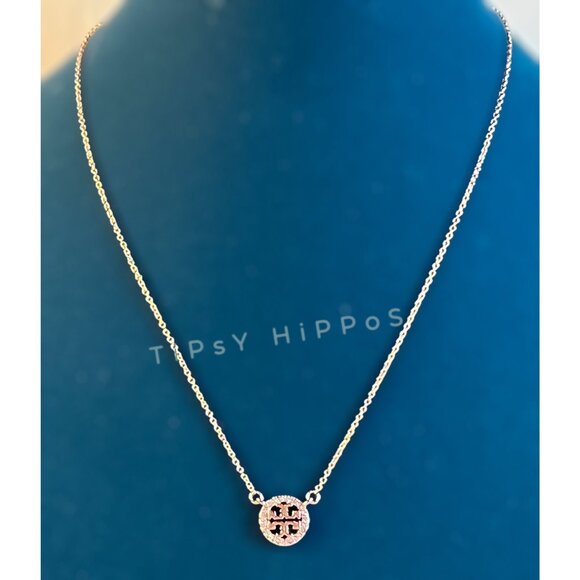 NEW!  Beautiful Tory Burch Rose Gold Miller Crystal Pave Necklace - Picture 1 of 6